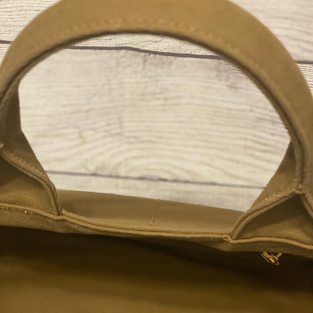 Prada linen shopping bag 13X8x. Good condition. Very clean  Tan.  Side pockets - Picture 15 of 16